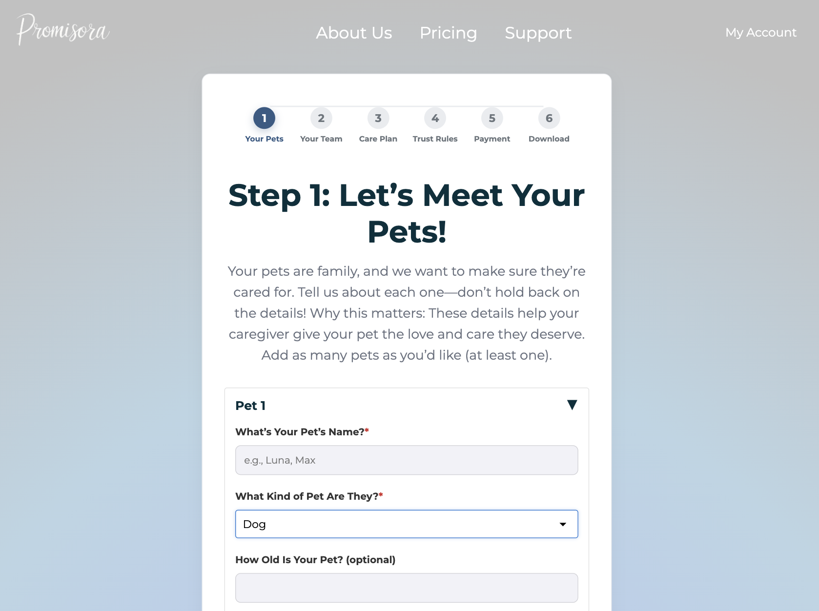 Step 2: Enter pet and financial details